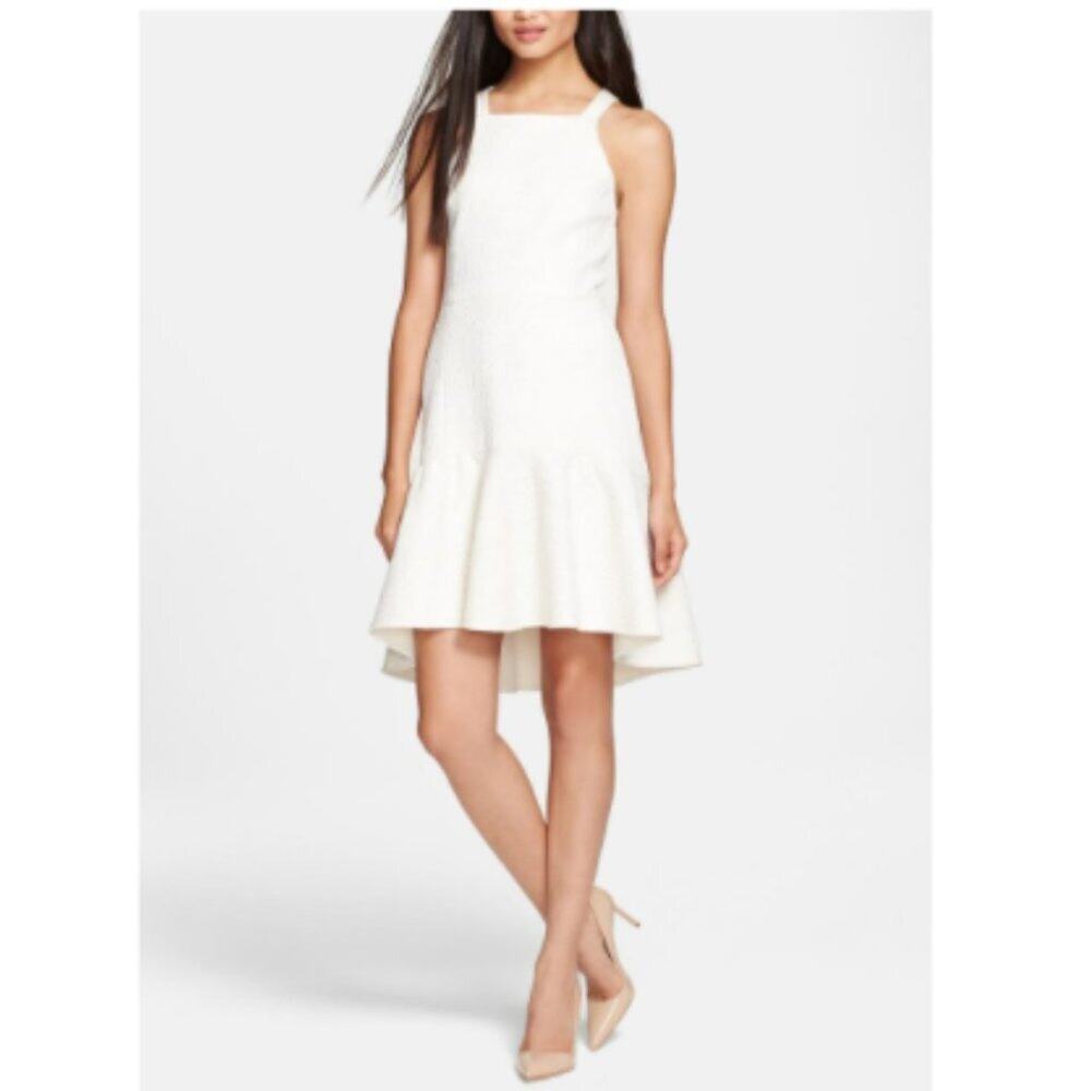 Tibi Cloque Cream Textured Knit Fluted Dress - Picture 2 of 7